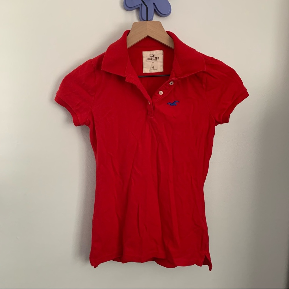Hollister XS Womens Red Polo Collar Shirt Y2K 2000s Preppy School